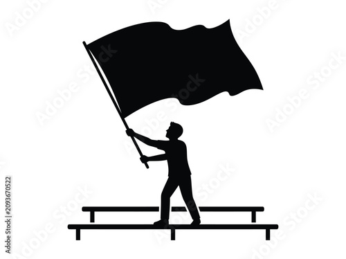 Person Holding Large Black Flag Silhouette