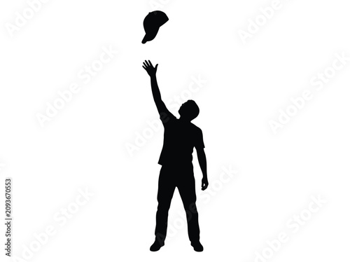 Person Silhouette Catching Baseball Hat