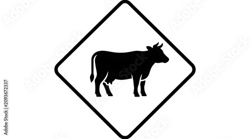 Cow crossing warning sign silhouette design