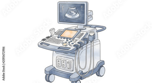Medical ultrasound diagnostic machine featuring a professional obstetric screening monitor for fetal health monitoring and prenatal examination