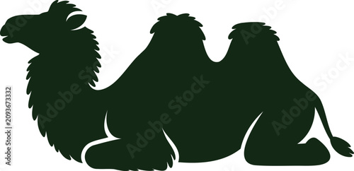 Photos Bactrian camel silhouette sitting down looking to the left on white background