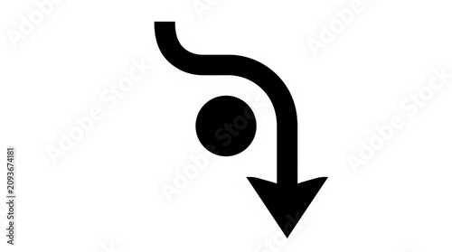 Curved arrow with circle directional motion symbol