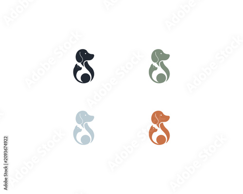 Dog and cat logo design template vector, line of pet logo design suitable for pet shop, store, cafe, business, hotel, veterinary clinic, Domestic animal vector illustration logotype, sign and symbol