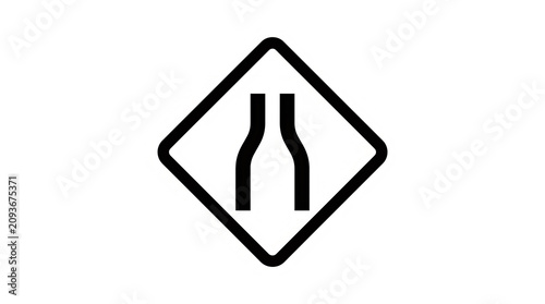 Road narrows ahead traffic warning sign