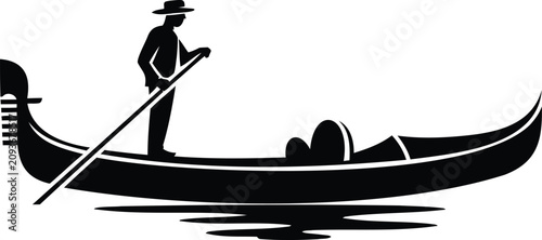 Schilderij op canvas Gondola ride on a serene waterway with a gondolier at the helm slowly moving  sc