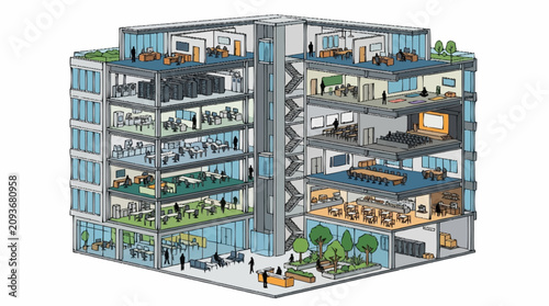 Bilde på lerret Modern office building interior layout.