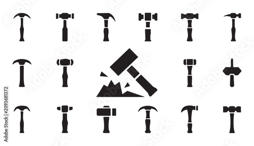 Billede på lærred Set of hummer icons mining tool flat style black silhouette vector illustration