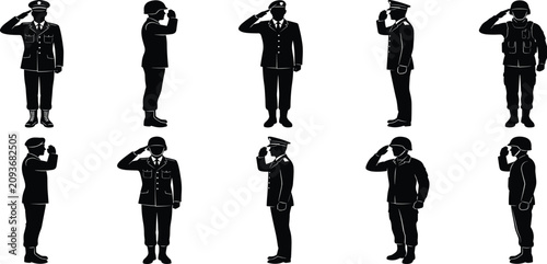 Canvas Print Military and Police Saluting Officer Silhouette Collection Featuring Uniformed S