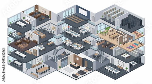 Modern office building floor plan layout.