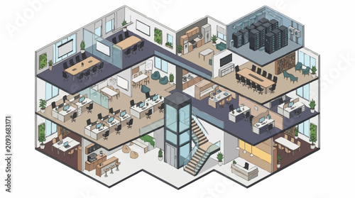 Modern office building floor plan layout.
