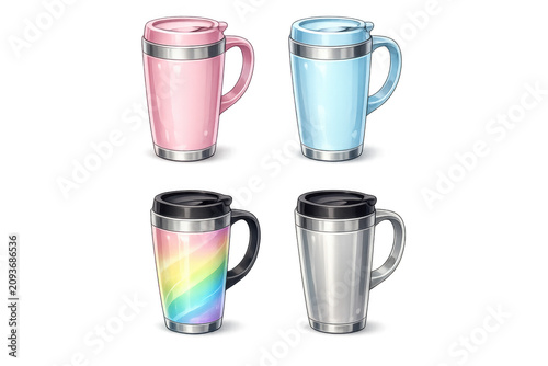 Anime Reusable Travel Cup Collection Transparent PNG Isolated Drink Illustration Set