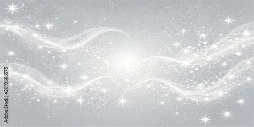 Photos Horizontal glowing light waves with floating sparkling stardust on light grey ba