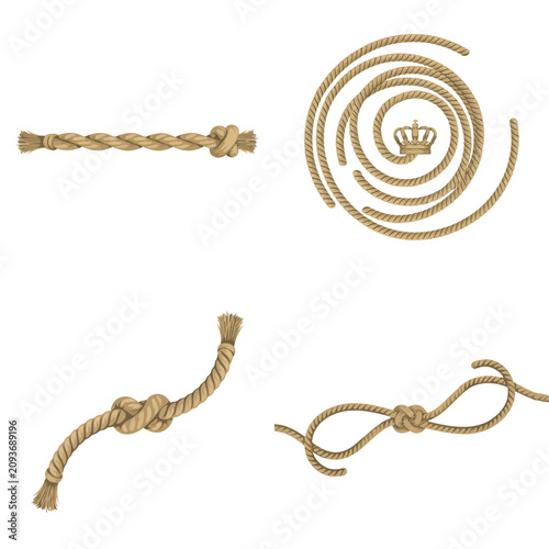 Foto Rope arrangements with knot and crown detailed vector illustration on white back