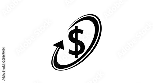 Картината върху платно A black and white graphic illustration of a dollar sign enclosed within an oval shape with an arrow indicating rotation or return
