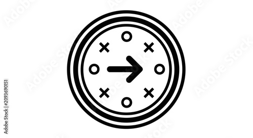 Canvas Print A black and white icon representing a clock face with an arrow pointing to the right, symbolizing direction or progress