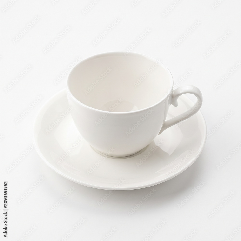Fototapeta premium White ceramic teacup and saucer on white background
