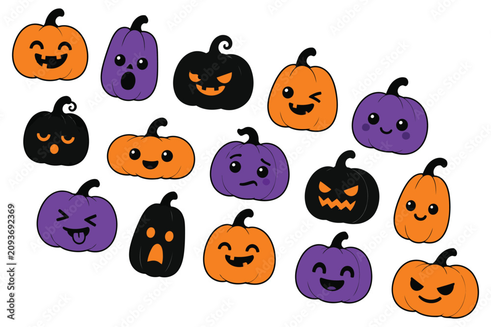 Obraz premium Happy cartoon jack o lantern pumpkins collection