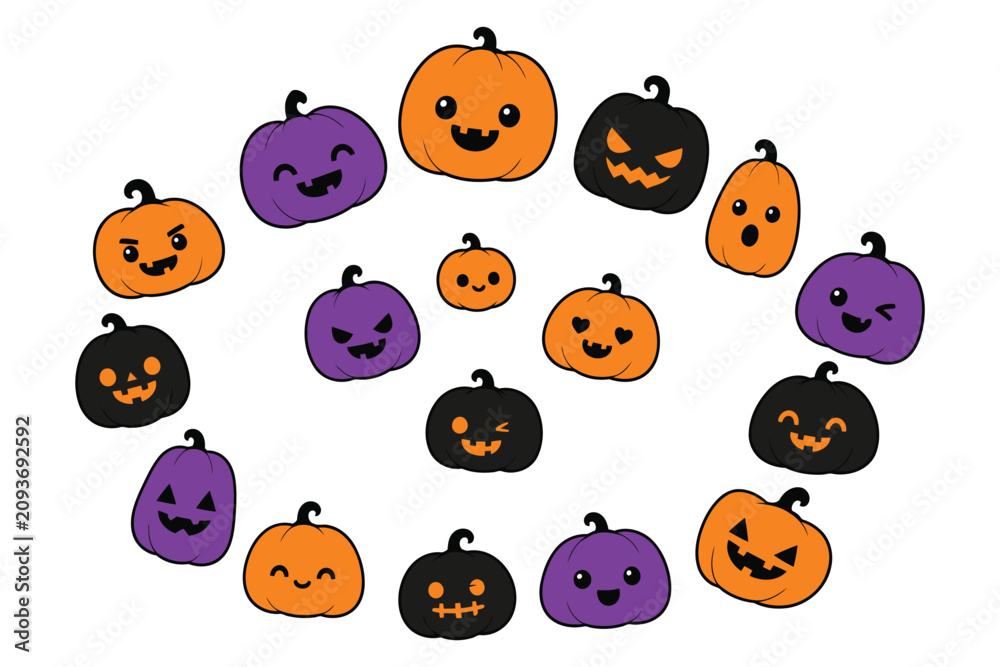 Naklejka premium Colorful cartoon jack o lanterns in a circle
