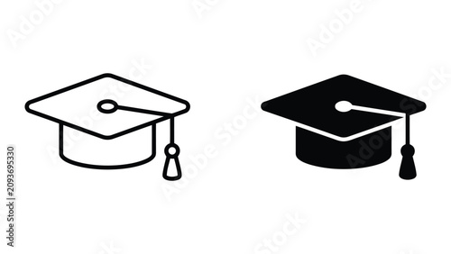 Academic graduation hat icon set with graduation education academic learning