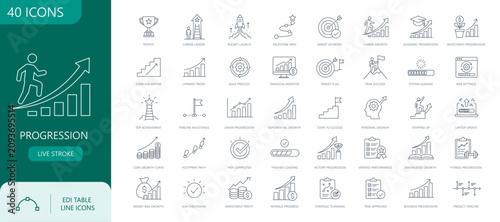 Billede på lærred Title: Progression and Business Growth Thin Line Icons Set