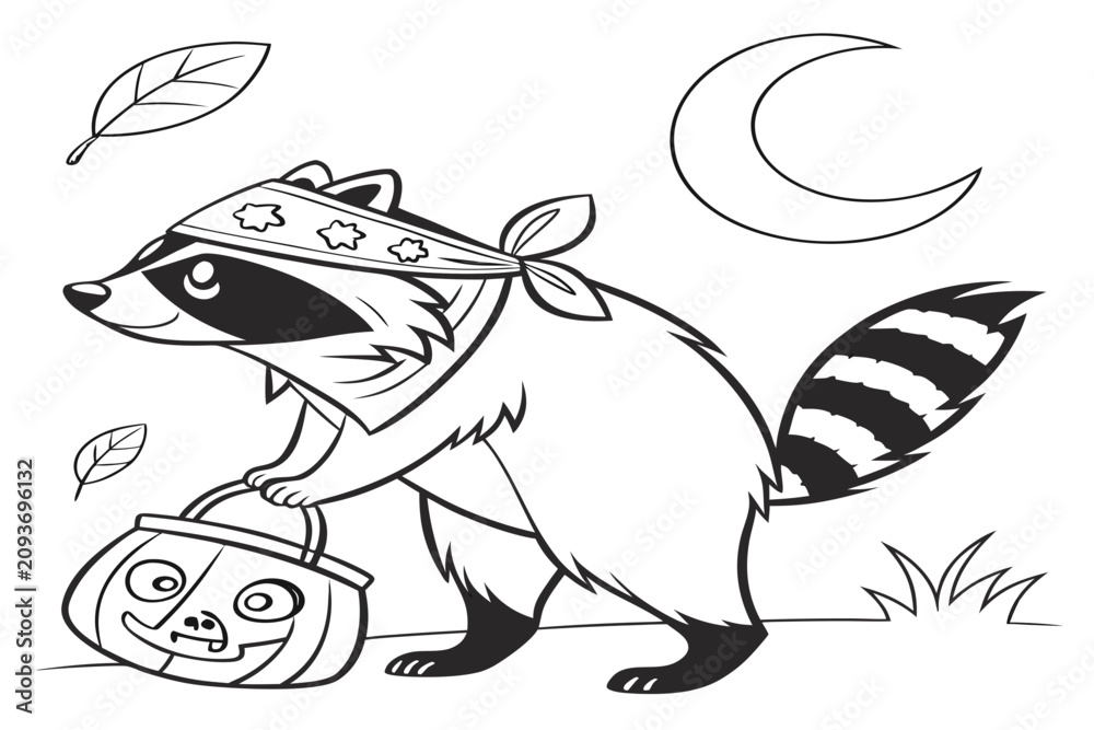 Obraz premium coloring page line art the halloween raccoon animal black vector