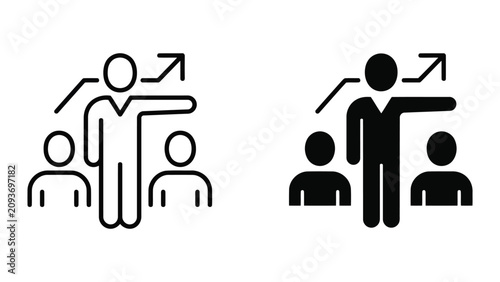 Business presentation and strategic planning icon set with presentation