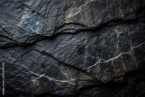 Abstract dark slate stone texture background with layered rock veins