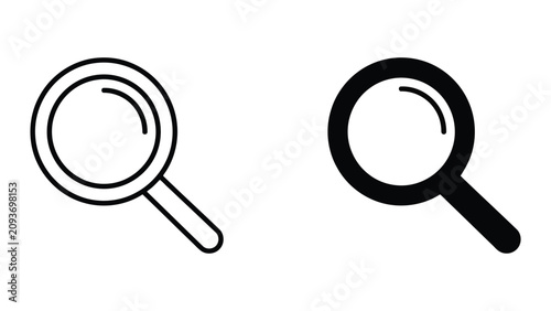 Set of magnifying glass icons in outline and glyph styles with magnifying