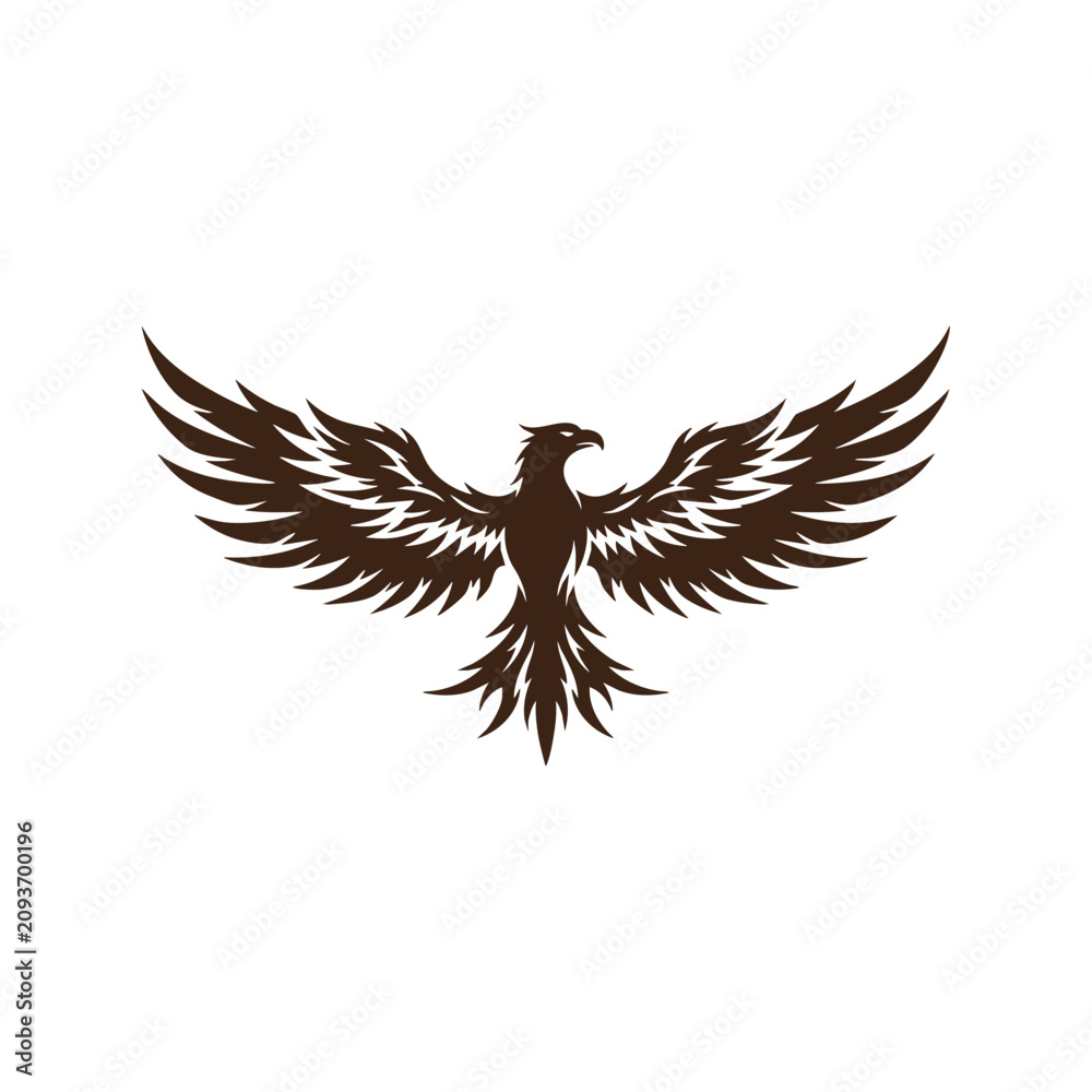 Obraz premium Majestic phoenix or eagle silhouette with wide wings illustration symbolizing freedom strength rebirth and power for modern design