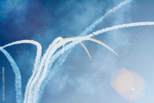Aeroplane Formation Display In Bright Blue Sky