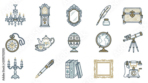 Vintage Antique Objects and Decorative Items Collection.