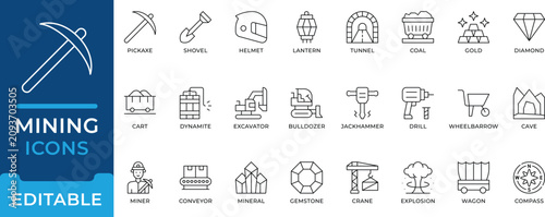 Foto Mining Excavation Miner Coal Icon Set editable vectors for heavy machinery tunne