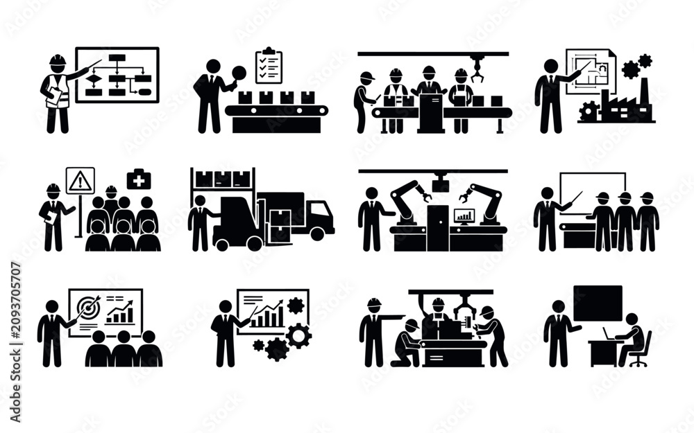 Obraz premium Labor day industrial workers and factory scenes silhouette