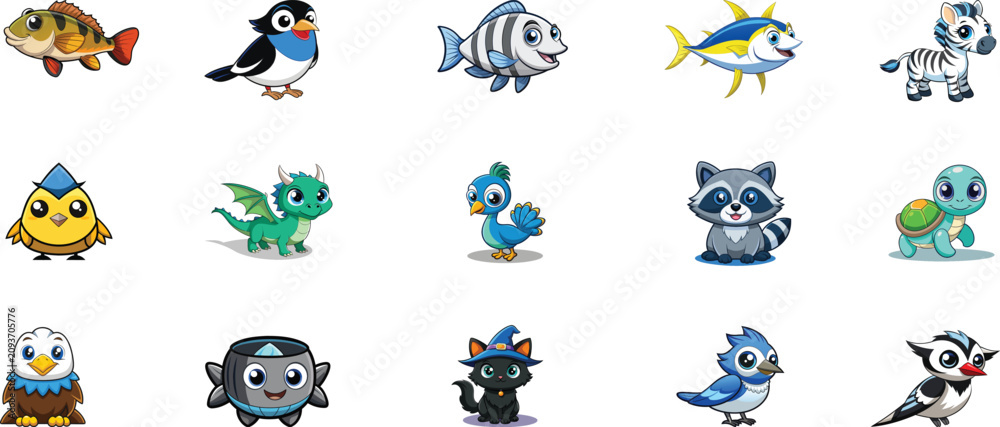 Obraz premium Cartoon animal icons. Colorful illustration set. Funny characters for design.