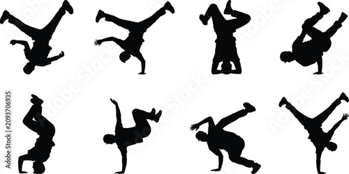 Картината върху платно Breakdancer Silhouette Collection with Headspin Handstand Freeze and Hip Hop Dan