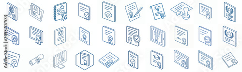 simple isometric line art vector icon certificate blue