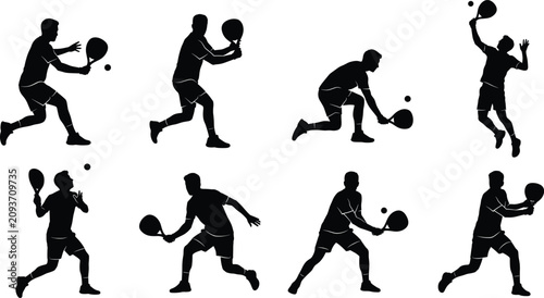 Fotografie Pickleball Player Silhouette Collection Featuring Serving Forehand Backhand and