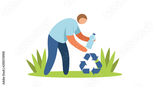 Person depositing a plastic bottle into a recycling container to encourage sustainable waste management and environmental protection.