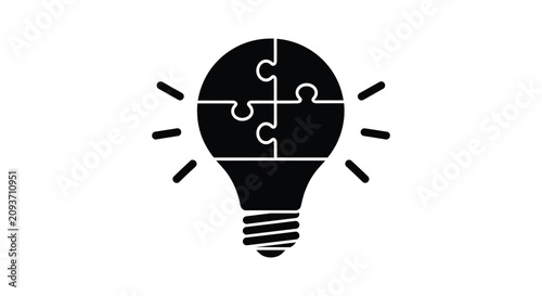 Fotografía Lightbulb with puzzle pieces inside glowing icon