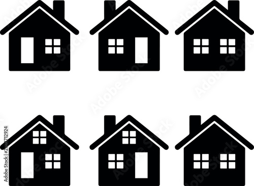 Six black and white simple house icons