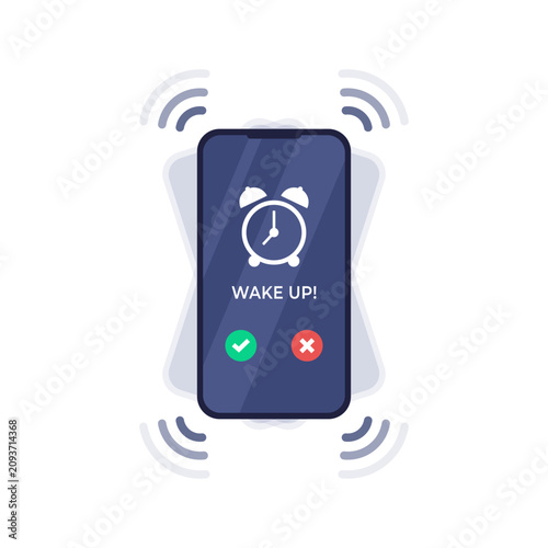 Fotografie vector illustration of Smartphone Alarm Ringing With Wake Up Notification, Ringt