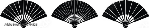 Black silhouette vector icons of traditional folding hand fans isolated on a clean white background