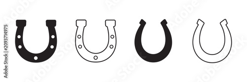 Horseshoe icon set. solid and outline lucky symbol vector illustration