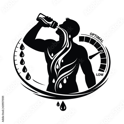 Bild auf Leinwand Hydration Monitoring Athlete Drinking Water with Optimal Hydration Level Silhoue