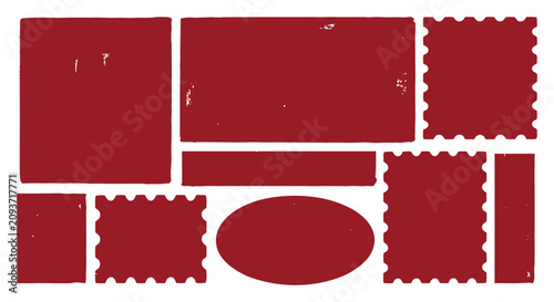 Foto Rectangular And Oval Postage Stamp Silhouettes On Red Surface stamps shapes