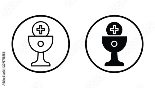 Tableau sur toile Christian eucharist chalice and host icon set featuring religious sacrament symb