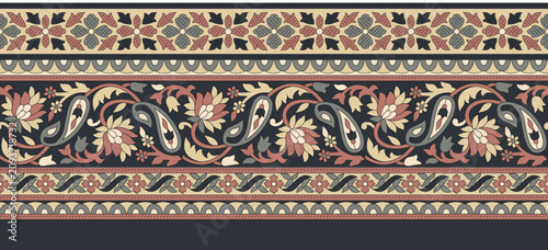  Indian paisley border pattern on navy background