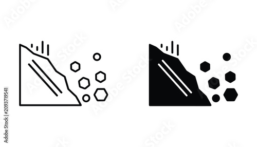 Obraz na płótnie Landslide hazard and rockfall danger warning sign icon set for geological survey