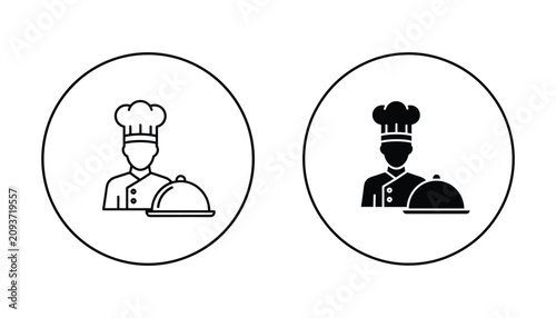 Fotografie Professional chef silhouette icon set featuring culinary expert holding silver s
