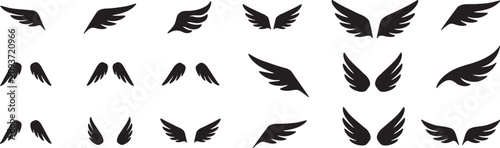 Photos Collection of black wing silhouettes for graphic design isolated on transparent background set